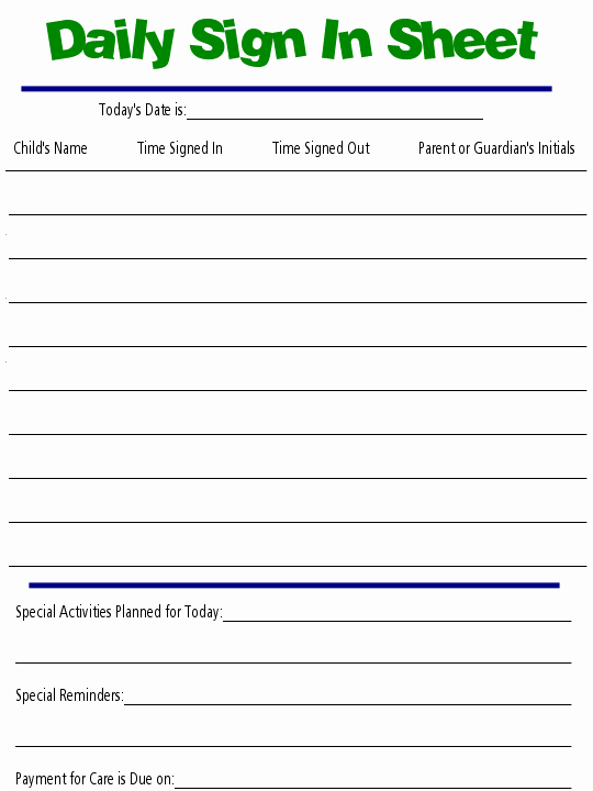 Child Care Sign In Sheets Unique Daily Sign In Sheet Daycare forms