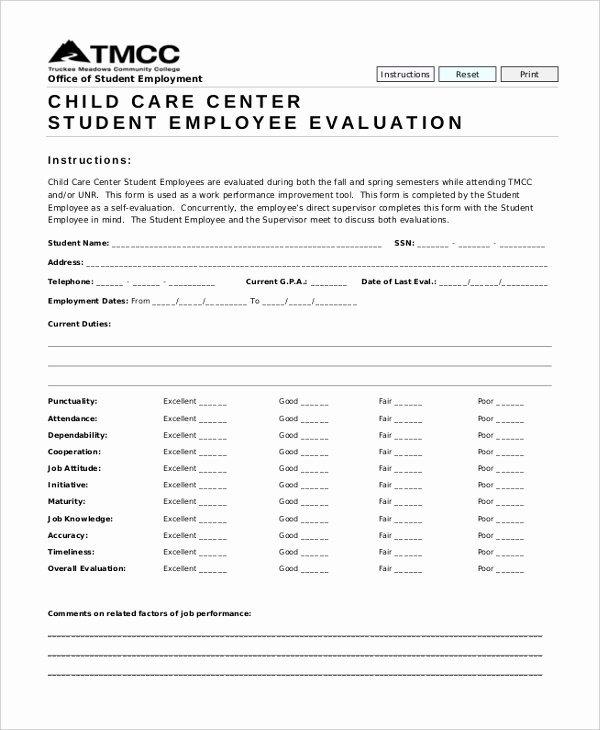 Child Care Staff Evaluation form Beautiful Sample Employee Evaluation form 10 Free Documents In