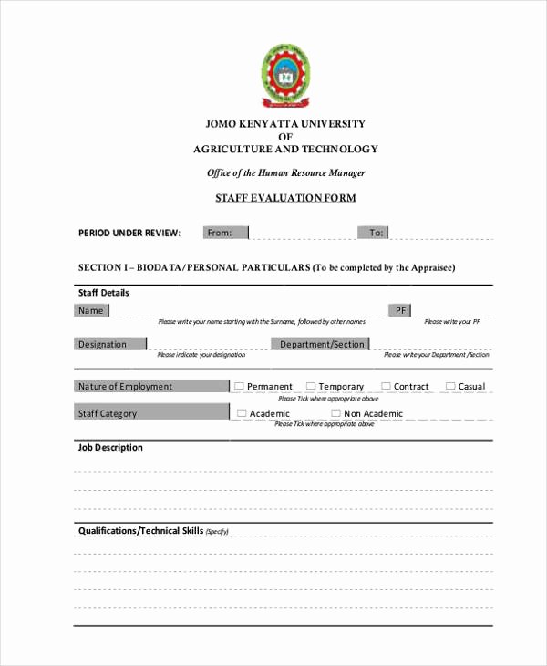 Child Care Staff Evaluation form Fresh Printable Employee Evaluation form