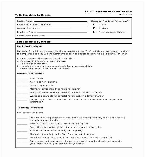 Child Care Staff Evaluation form Lovely 18 Sample Teacher Evaluation forms