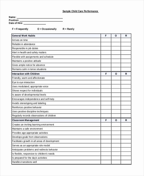 Child Care Staff Evaluation form Lovely 8 Sample Teacher Appraisal forms Free Sample Example