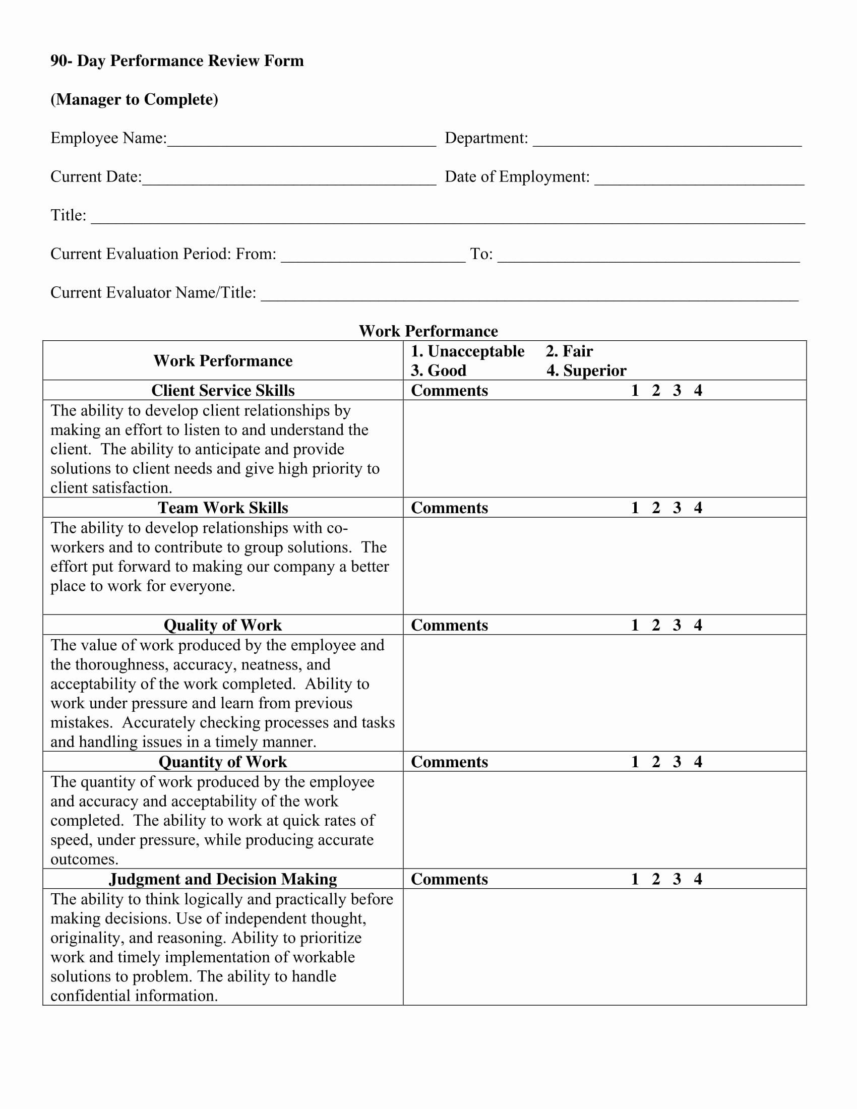 Child Care Staff Evaluation form Luxury 14 90 Day Review forms Free Word Pdf format Download