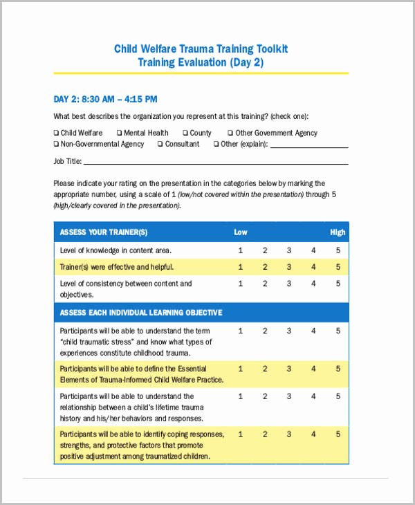 Child Care Staff Evaluation form Luxury 21 Free Training Evaluation form