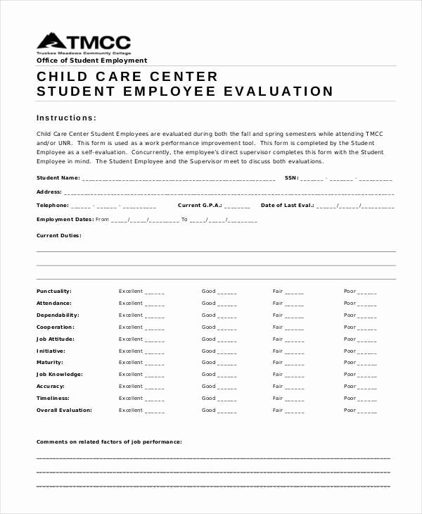 Child Care Staff Evaluation form Luxury 22 Employee Evaluation form Examples &amp; Samples Pdf Doc