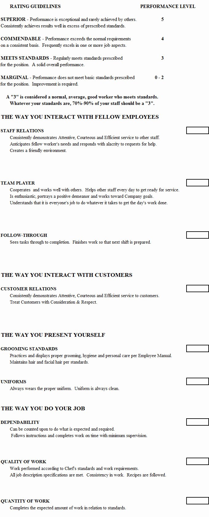 Child Care Staff Evaluation form Unique Cook Evaluation form Chefs Resources