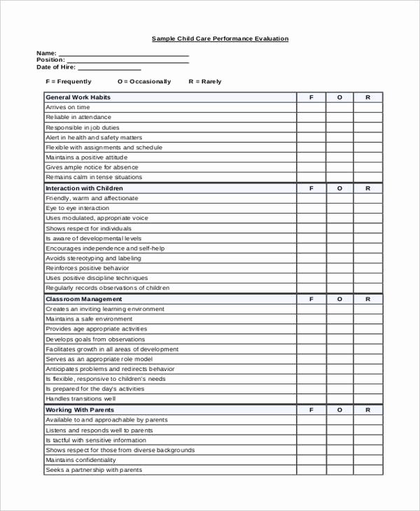 Child Care Staff Evaluation form Unique Printable Employee Evaluation form