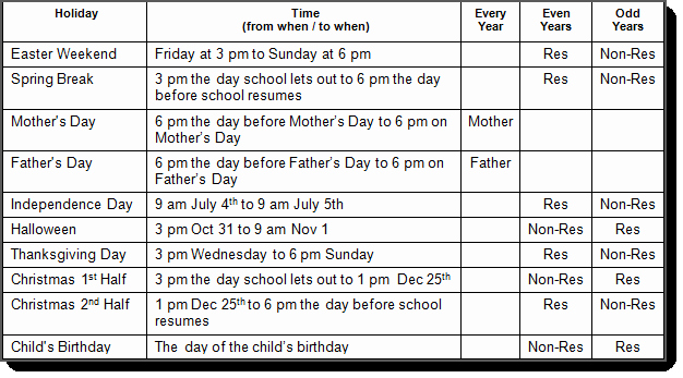 Child Custody Calendar Template Elegant 2018 Brings New Florida Divorce Laws and Parent Time