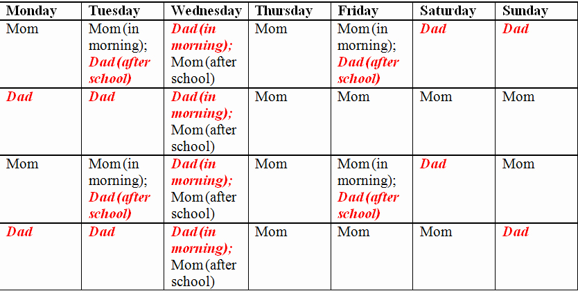 Child Custody Calendar Template Fresh Child Custody and Parenting Time