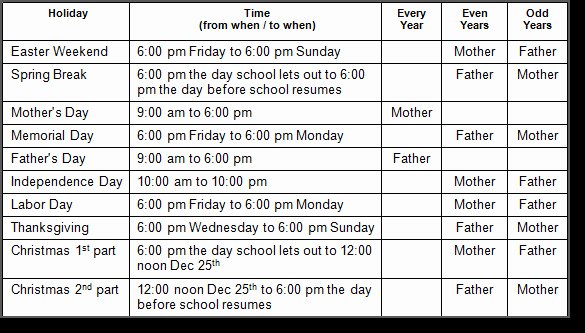 Child Custody Calendar Template Luxury Child Custody Visitation Schedule Template Templates