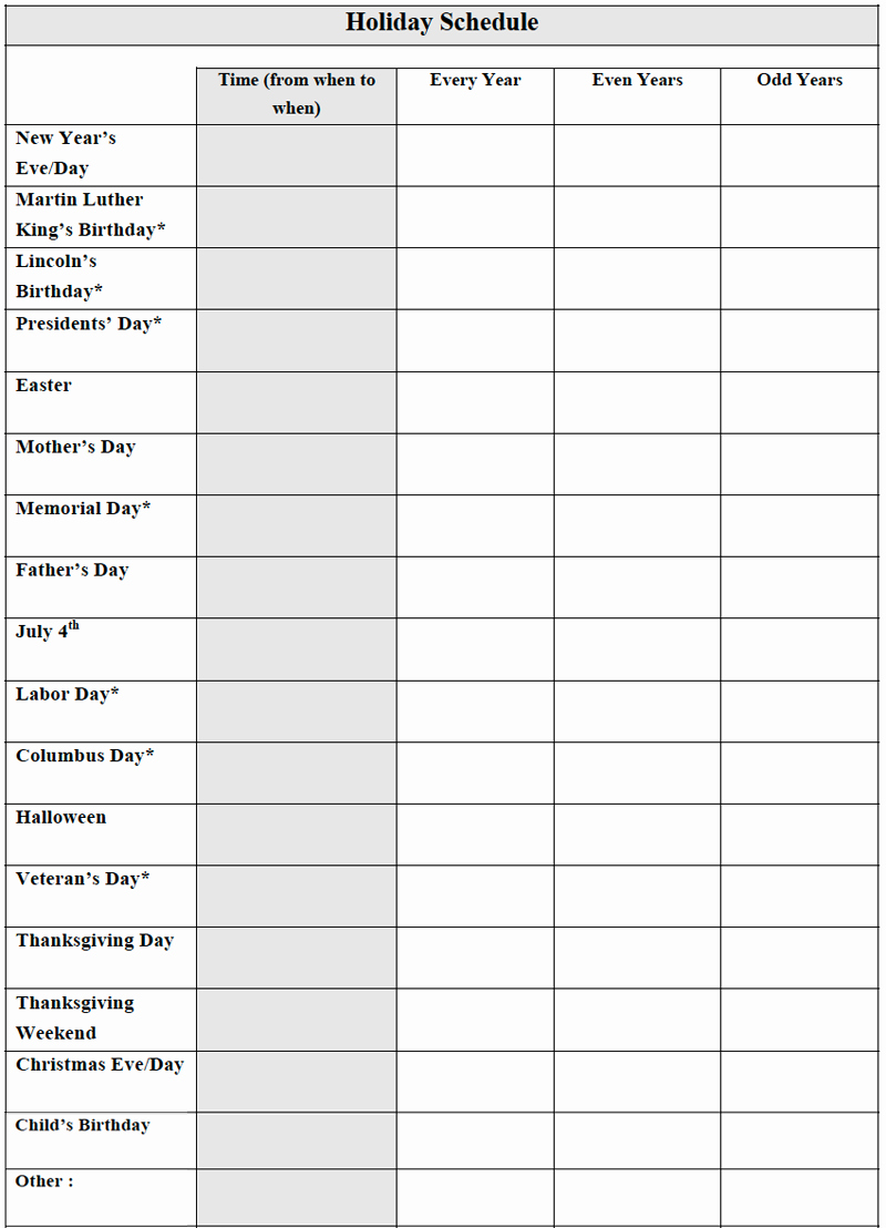 Child Custody Calendar Template Unique Best orange County Parenting Plan Guidelines for