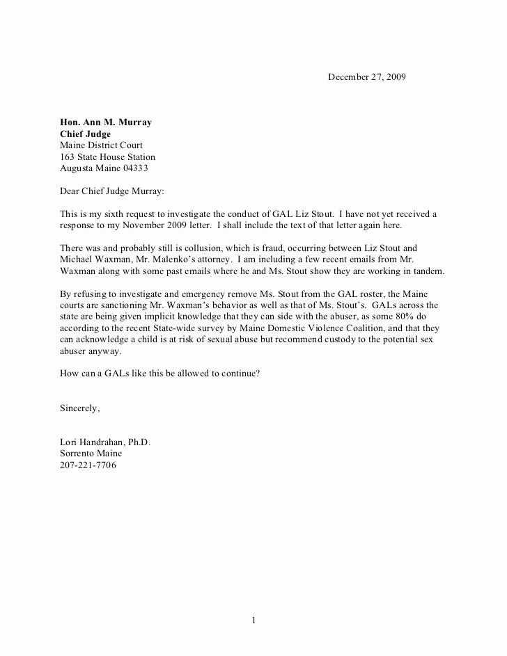Child Custody Letter Template Elegant Chief Judge Letter 1 Sixth Request
