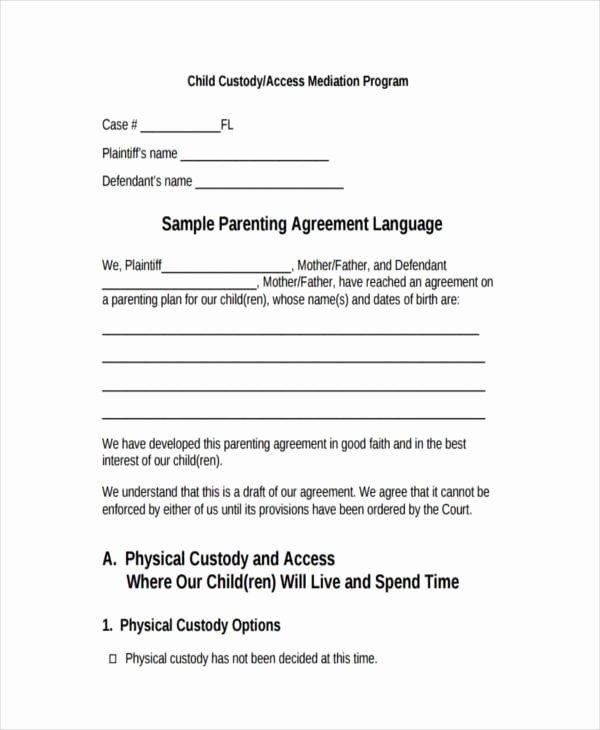 Child Custody Letter Template Inspirational Voluntary Child Custody Agreement form