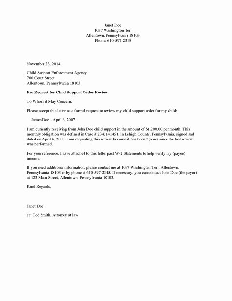 Child Custody Letter Template New Divorce source Child Support Review Request Letter Payee