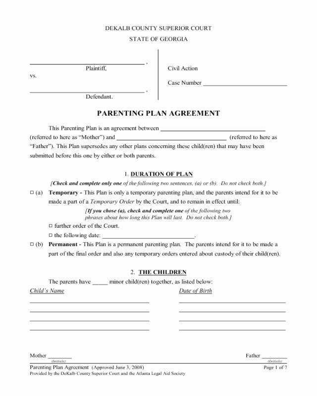 Child Relocation Agreement Template Beautiful 2019 Parenting Plan form Fillable Printable Pdf &amp; forms