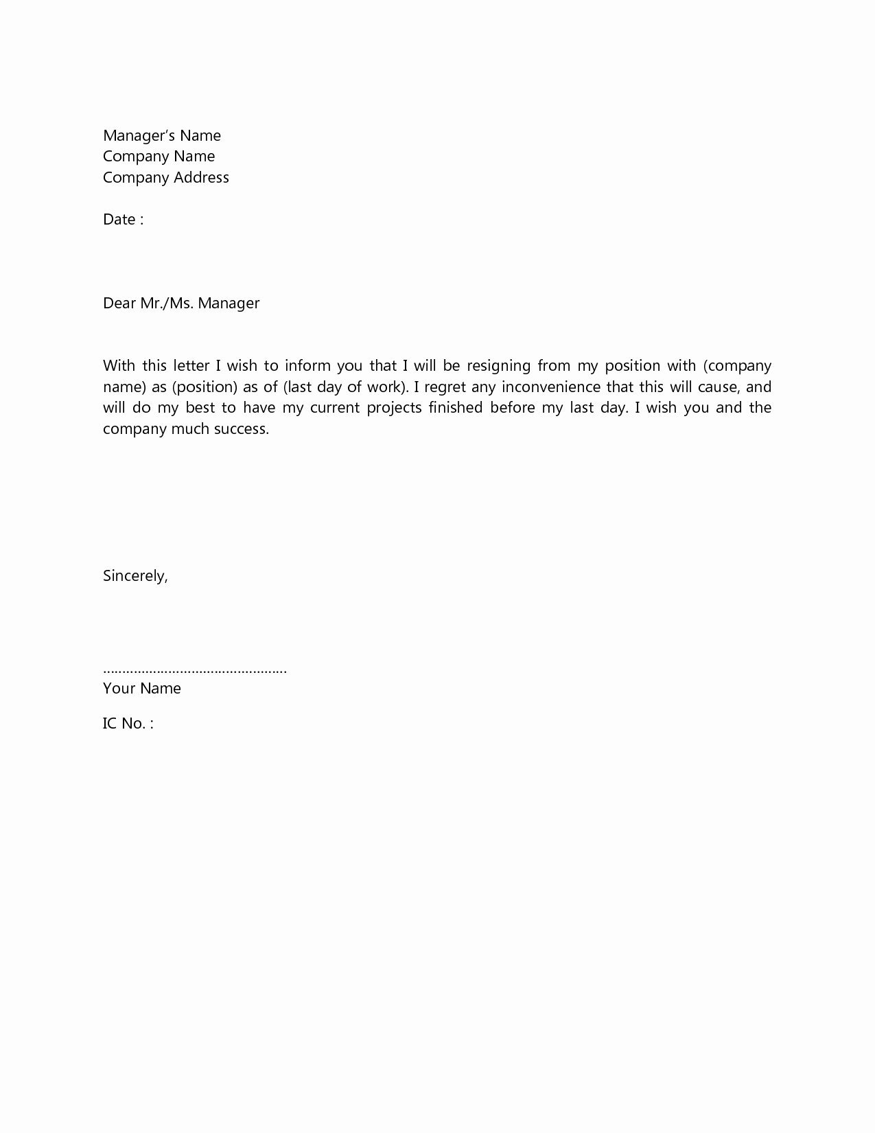 Child Relocation Agreement Template Fresh Simple Resignation Letter