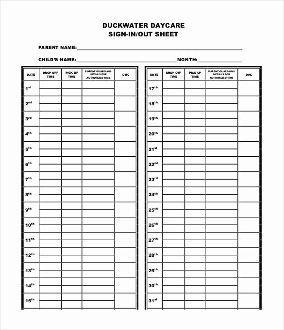 Childcare Sign In and Out Sheet Beautiful 75 Sign In Sheet Templates Doc Pdf