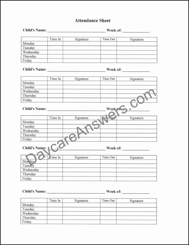 Childcare Sign In and Out Sheet Best Of Daycare attendance Records