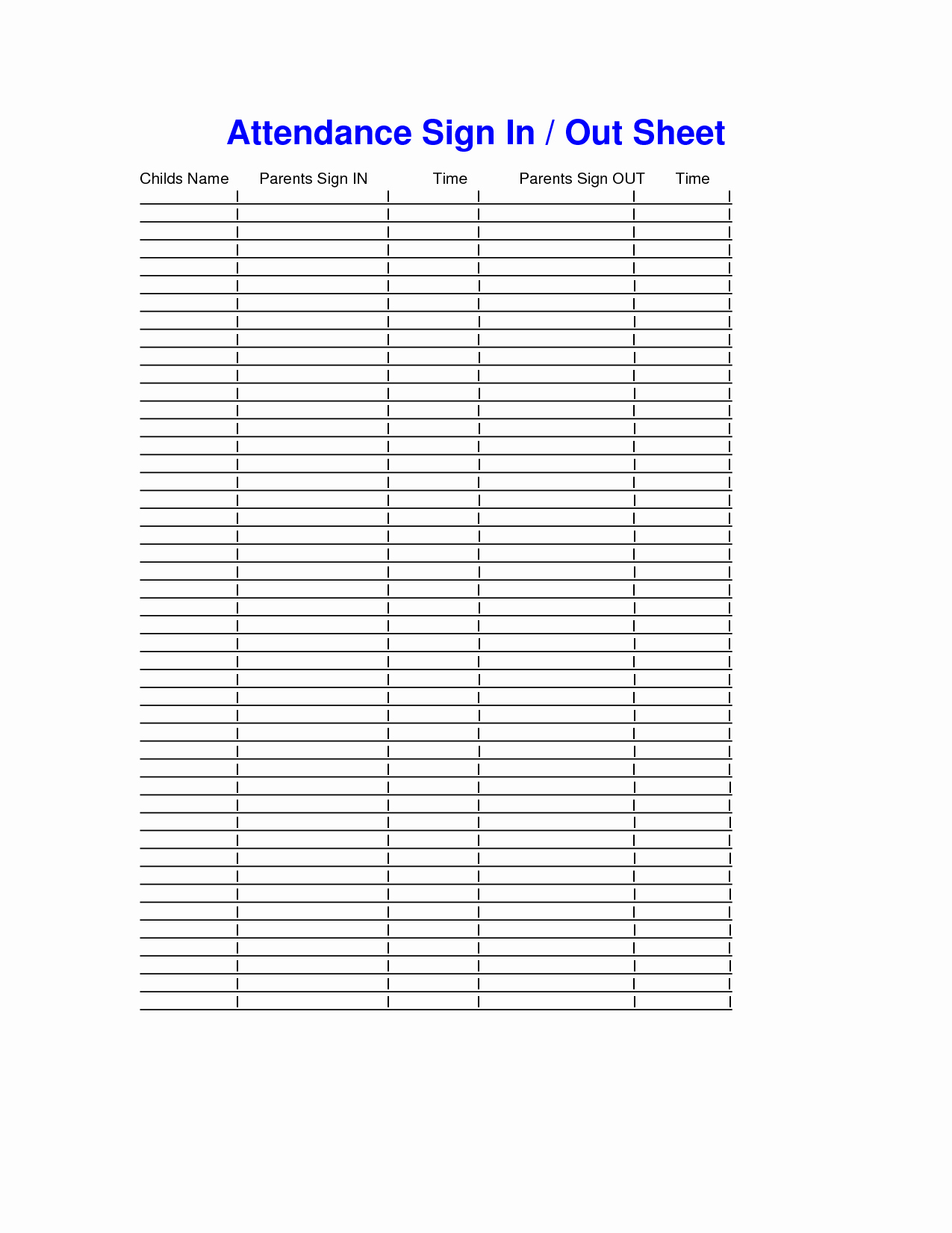 Childcare Sign In and Out Sheet Elegant 8 Best Of Sign Out Sheet Template Printable Free