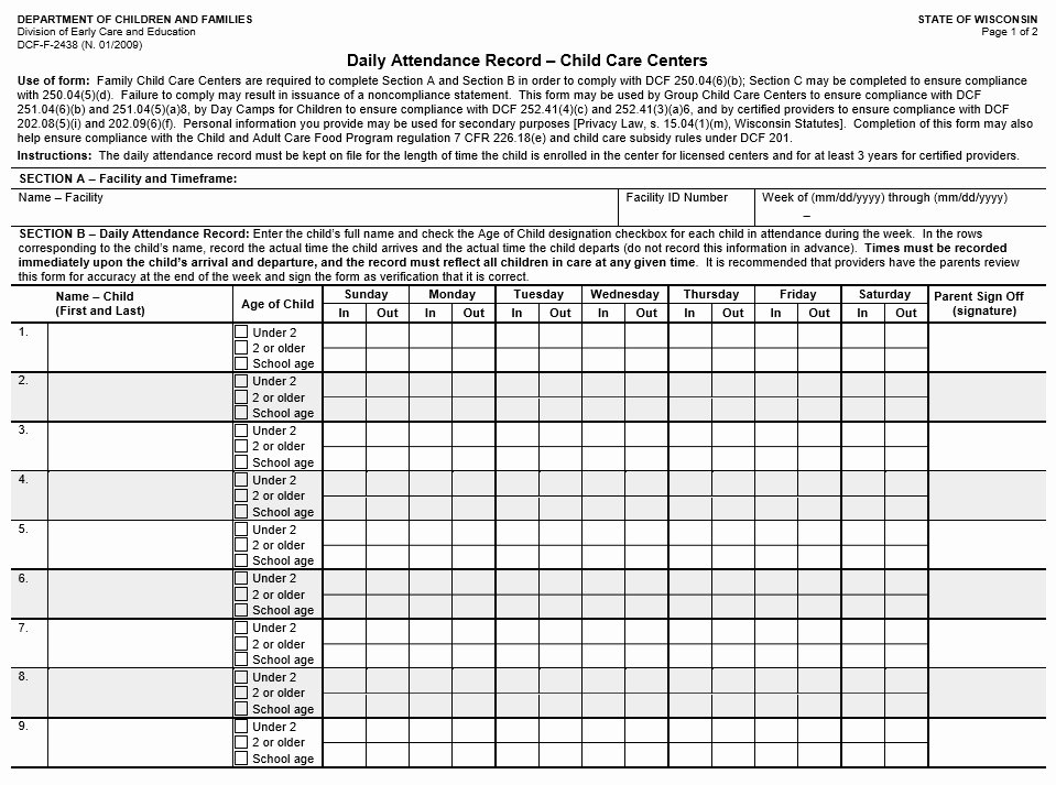 Childcare Sign In and Out Sheet Fresh 9 Free Sample Child Care Sign In Sheet Templates