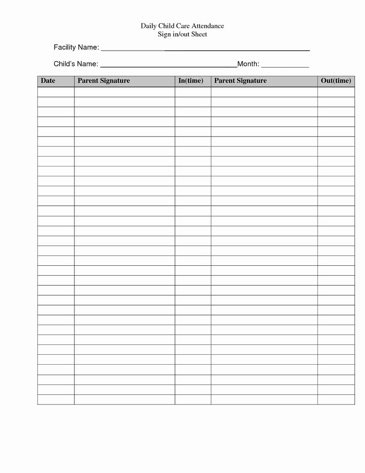 Childcare Sign In and Out Sheet Inspirational Templates that are Free for Daycare Signs