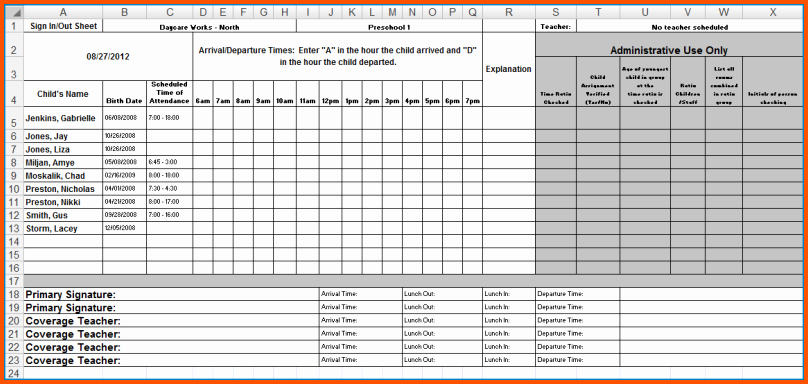 Childcare Sign In and Out Sheet New 13 Sign In and Out Sheet