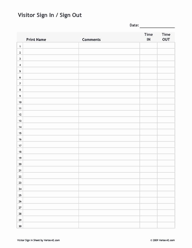 Childcare Sign In and Out Sheet Unique Free Printable Visitor Sign In Sign Out Sheet Pdf From