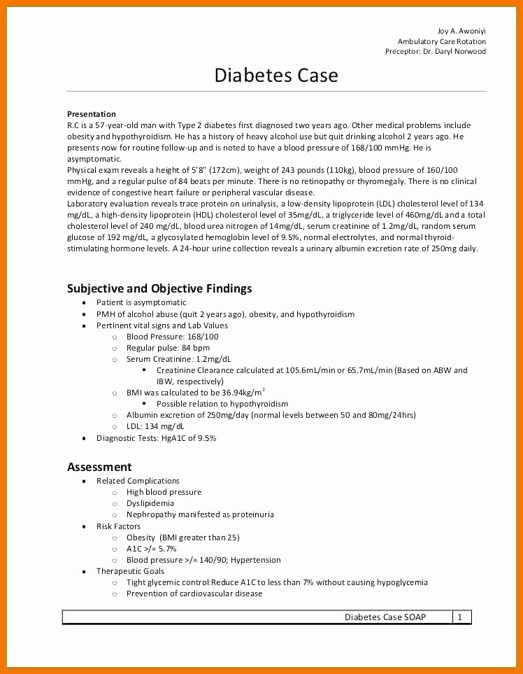 Chiropractic soap Notes Template Free Fresh Diabetic soap Note Template – Cbkifo