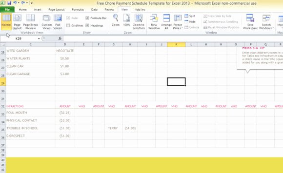 Chore Chart Templates Excel Awesome Free Chore Payment Schedule Template for Excel 2013