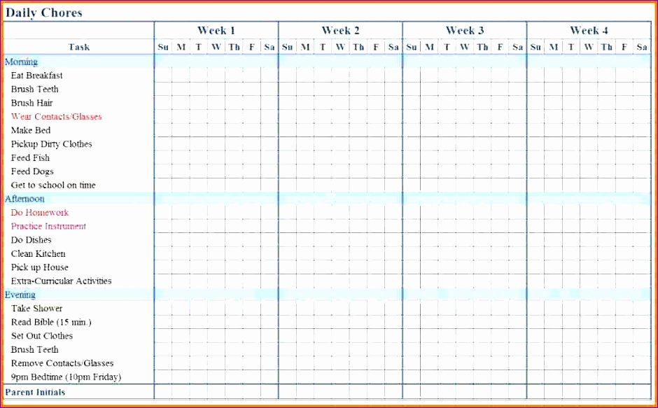 Chore Chart Templates Excel Best Of 5 Chore Chart Template Excel Exceltemplates Exceltemplates