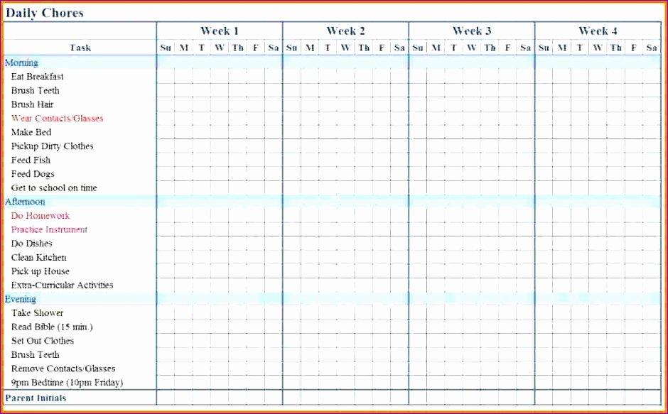 Chore Chart Templates Excel Best Of 5 Chore Chart Template Excel Exceltemplates Exceltemplates