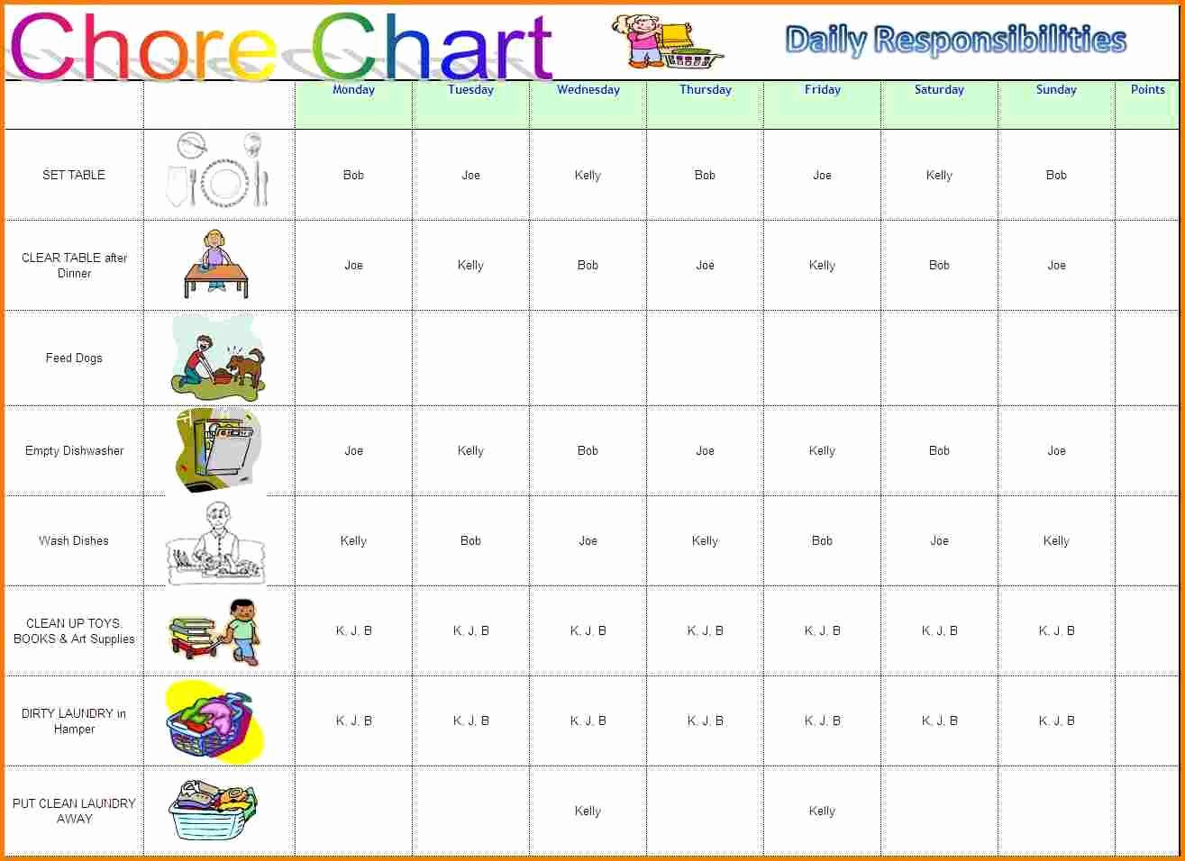 Chore Chart Templates Excel Best Of Chore Chart Template