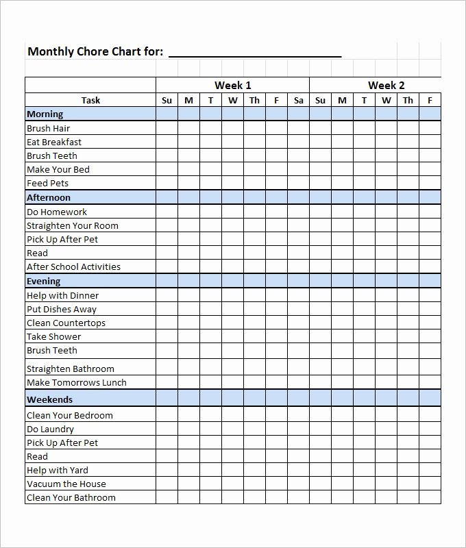Chore Chart Templates Excel Elegant Family Chore Chart Template – 10 Free Word Excel Pdf