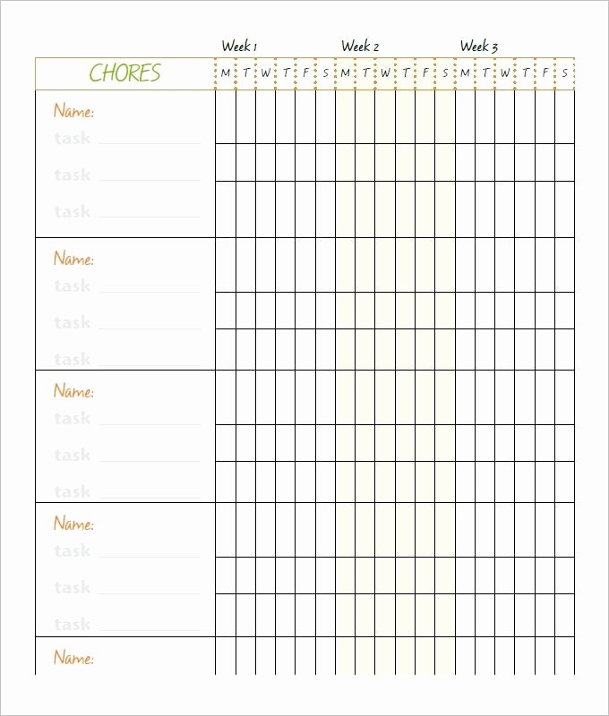 Chore Chart Templates Excel Elegant Weekly Chore Checklist Template