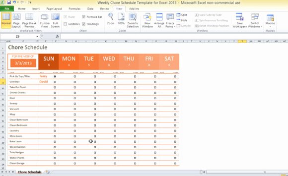 Chore Chart Templates Excel Luxury Weekly Chore Schedule Template for Excel 2013