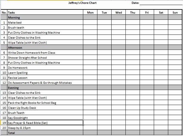 Chore Chart Templates Excel New Chore Charts for Multiple Children