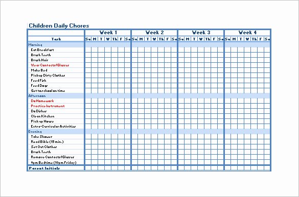 Chore Chart Templates Excel New Chore Checklist Template