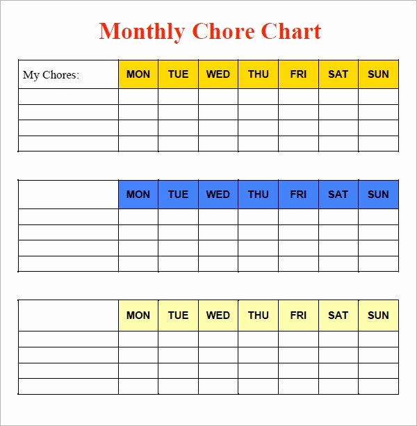 Chore Chart Templates Excel New Sample Chore Chart 9 Documents In Word Excel Pdf