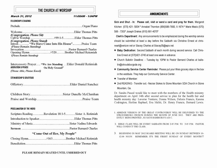 Church Bulletin Templates Free Fresh Church Bulletin Templates