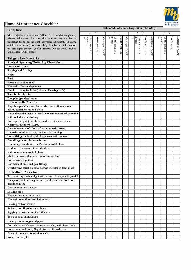 Church Cleaning Checklist Spreadsheet New Home Maintenance Checklist Printable