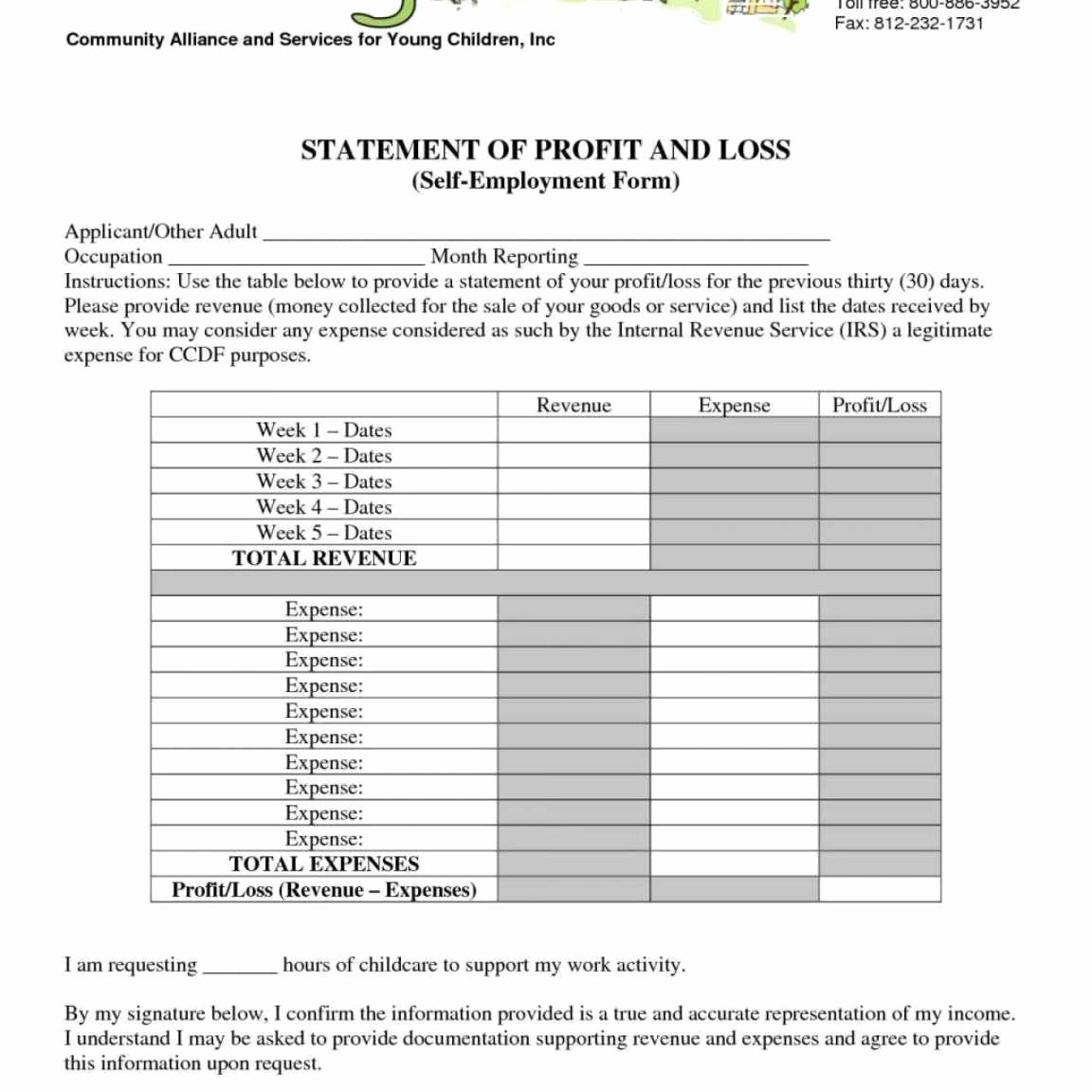 Church Income and Expense Statement Template Elegant Daycare Profit and Loss Statement Template and Daycare