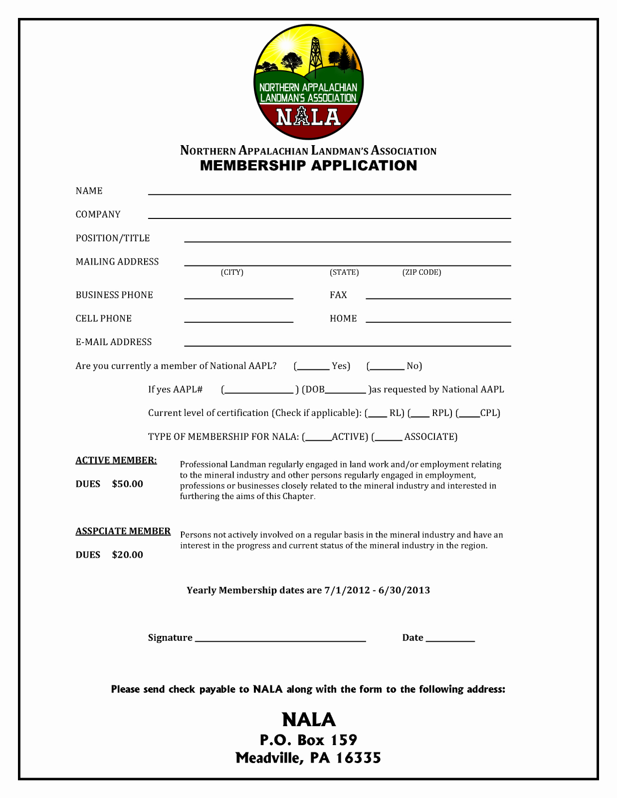 Church Membership form Awesome northern Appalachian Landman S association Membership