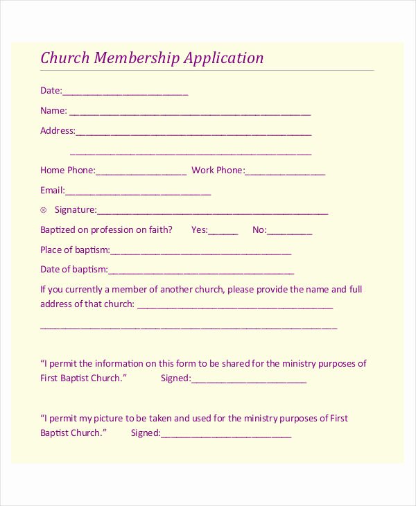 Church Membership form Fresh 8 Membership Application Examples &amp; Samples
