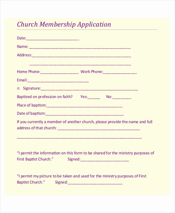 Church Membership form Fresh 8 Membership Application Examples &amp; Samples