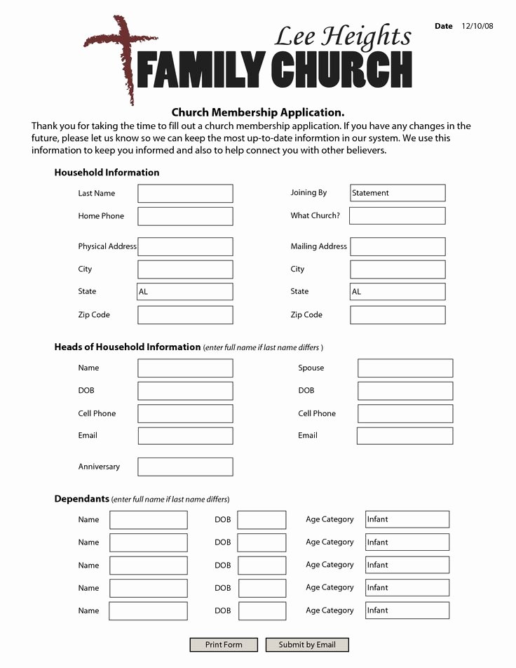 Church Membership form Luxury Samples Church Membership Application form