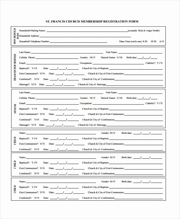 Church Membership form New Sample Church Registration forms 8 Free Documents In