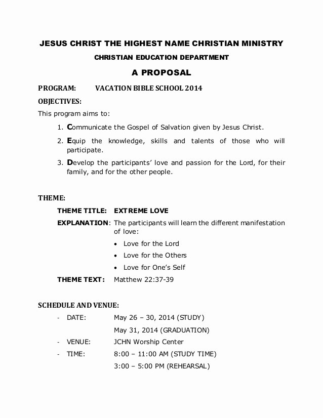 Church Ministry Budget Template Unique Vbs 2014 Proposal for Church