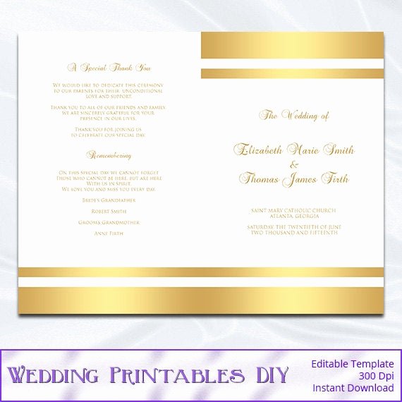 Church Program Templates Free Download Beautiful Gold Wedding Program Template Diy Gold Foil Striped Church