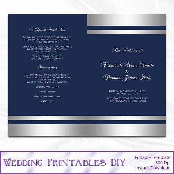 Church Program Templates Free Download Luxury Items Similar to Navy Silver Wedding Program Template Diy