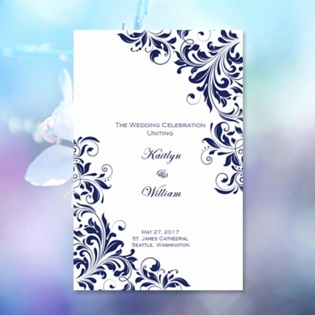 Church Program Templates Free Download New Catholic Church Wedding Program &quot;kaitlyn&quot; Navy Blue 8 5 X