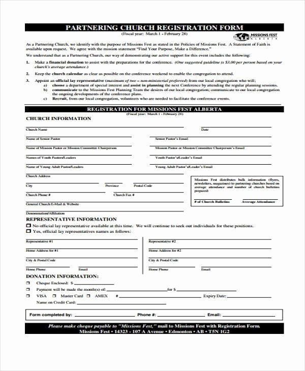 Church Registration form Awesome Sample Church Registration forms 8 Free Documents In